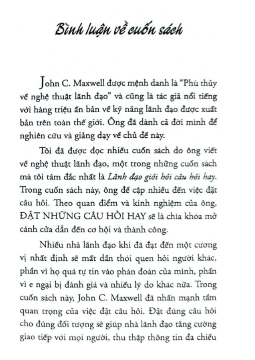 Lãnh Đạo Giỏi Hỏi Câu Hỏi Hay
