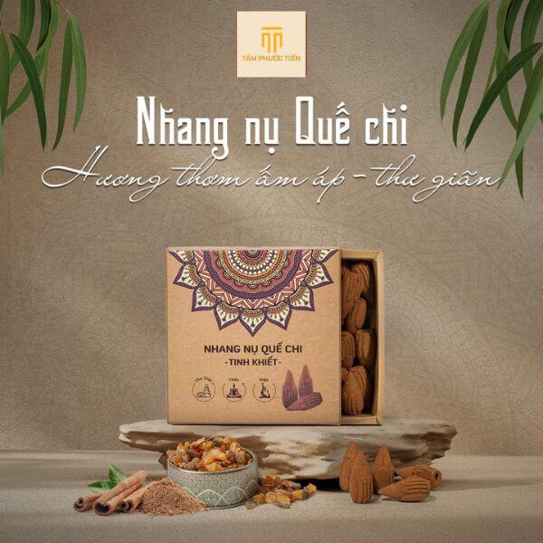 Nhang Nụ Tinh Khiết Quế Chi được lựa chọn từ Quế chi để tạo ra nhang nụ với mùi hương thơm ấm đặc trưng, mang lại cảm giác thư giãn, dễ chịu và nhiều tác dụng cho sức khỏe tinh thần.