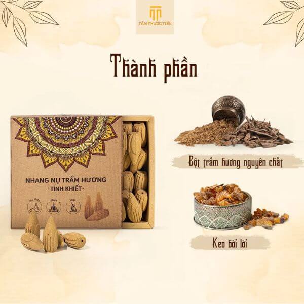 Nhang Nụ Trầm Hương tinh khiết đều là thành phần tự nhiên từ thảo mộc bản địa được thu hái thủ công là kết tinh của trời đất núi rừng, là thứ sản vật sạch sẽ, thơm tho nhất trần gian