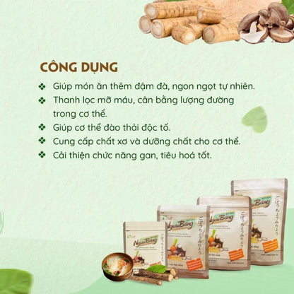 Bột Nêm Ngưu Báng – Thanh Lọc, Dinh Dưỡng và An Toàn&nbsp;được chiết xuất từ củ ngưu báng – loại củ được mệnh danh là "nhà máy" thanh lọc mỡ máu và lượng đường trong cơ thể. Không chỉ giúp món ăn thêm thơm ngon và thanh ngọt tự nhiên, bột nêm còn hỗ trợ đào thải độc tố và thanh lọc cơ thể.