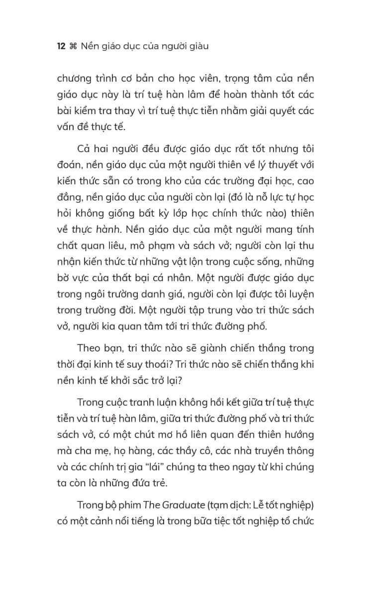 Nền Giáo Dục Của Người Giàu là quyển sách mang tính đột phá dành cho những ai đang tìm kiếm con đường dẫn đến thành công mà không cần dựa vào bằng cấp đại học