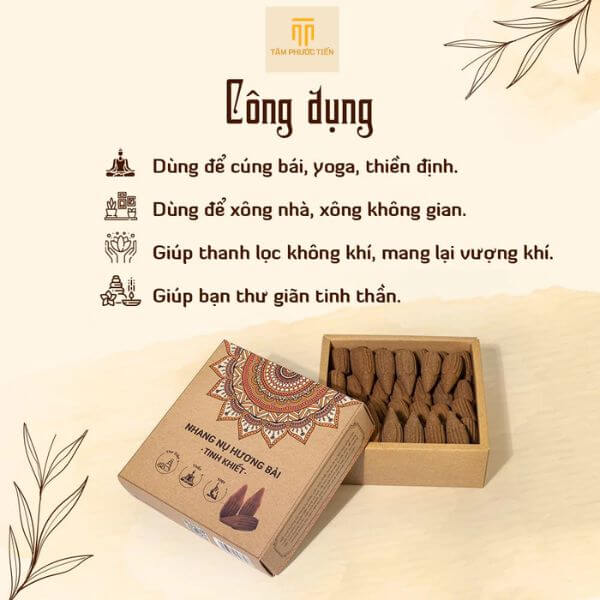 Nhang Nụ Hương Bài Tinh Khiết - Sản Phẩm Từ Thiên Nhiên sản xuất thủ công, không sử dụng hóa chất, phẩm màu hay chất tạo hương, sản phẩm nhang nụ Hương bài mang lại một hương thơm dịu nhẹ, ngọt ngào, hoàn toàn an toàn cho sức khỏe người sử dụng.