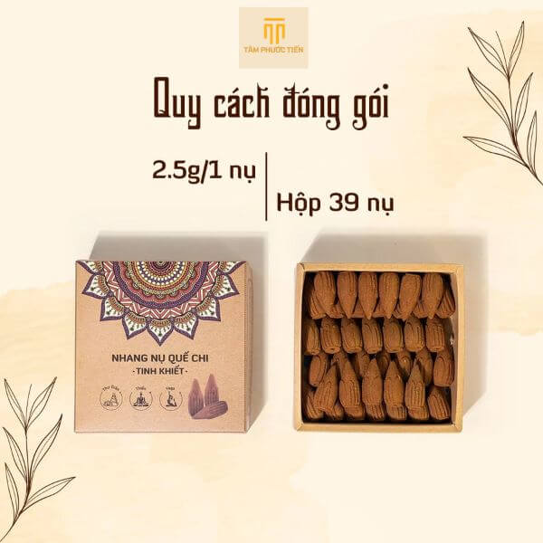 Nhang Nụ Tinh Khiết Quế Chi được lựa chọn từ Quế chi để tạo ra nhang nụ với mùi hương thơm ấm đặc trưng, mang lại cảm giác thư giãn, dễ chịu và nhiều tác dụng cho sức khỏe tinh thần.