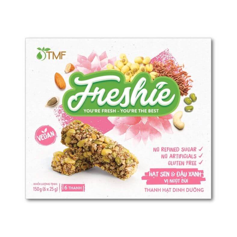 Thanh Hạt Dinh Dưỡng Freshie - Hạt Sen & Đậu Xanh mang đến nguồn năng lượng tươi mới, giúp bạn cảm thấy trẻ trung, năng động và tự tin để học tập, làm việc, trở thành “the best version” - phiên bản tốt nhất của chính mình.
