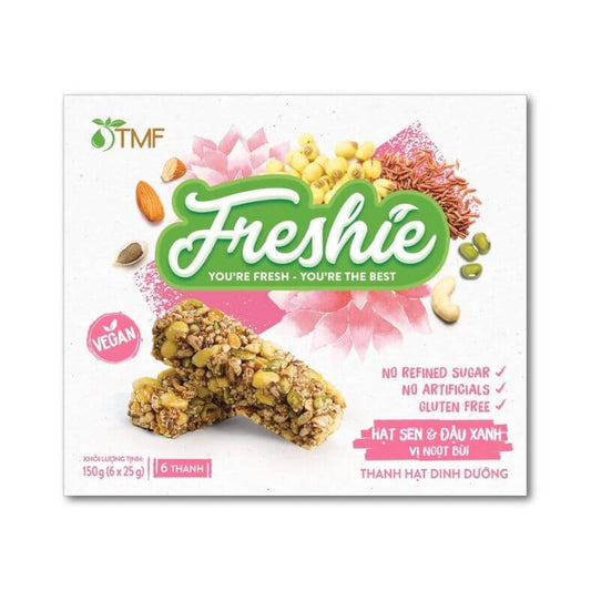 Thanh Hạt Dinh Dưỡng Freshie - Hạt Sen & Đậu Xanh mang đến nguồn năng lượng tươi mới, giúp bạn cảm thấy trẻ trung, năng động và tự tin để học tập, làm việc, trở thành “the best version” - phiên bản tốt nhất của chính mình.