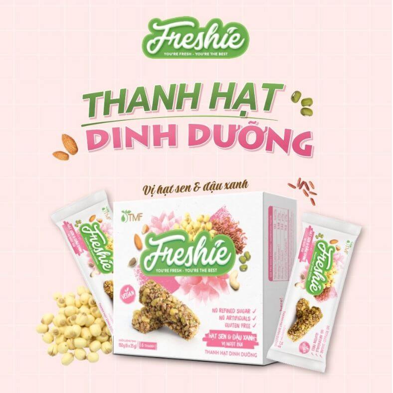 Thanh Hạt Dinh Dưỡng Freshie - Hạt Sen & Đậu Xanh mang đến nguồn năng lượng tươi mới, giúp bạn cảm thấy trẻ trung, năng động và tự tin để học tập, làm việc, trở thành “the best version” - phiên bản tốt nhất của chính mình.